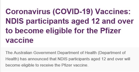 Pfizer COVID-19 vaccine for NDIS Participants
